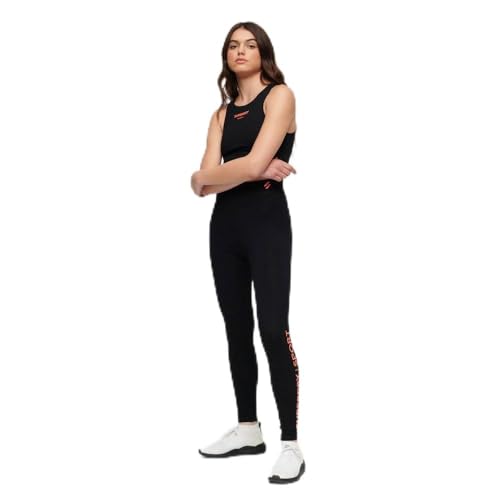 Superdry Damen Core Sport High Waist Legging Hose, Schwarz/Korallenfarben, 36 von Superdry