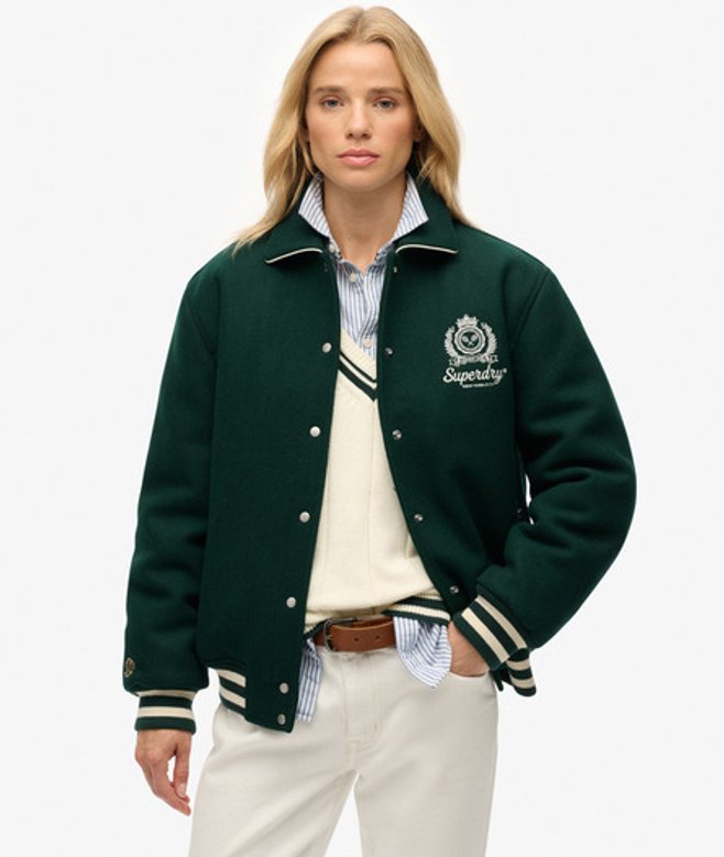 Superdry Damen Country Club Bomberjacke aus Wolle Green - Größe: 38 von Superdry