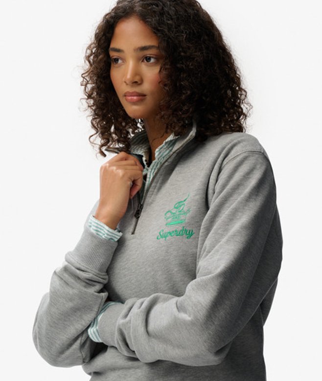 Superdry Damen Country Club Crest Sweatshirt mit Reißverschluss Grey - Größe: 40 von Superdry