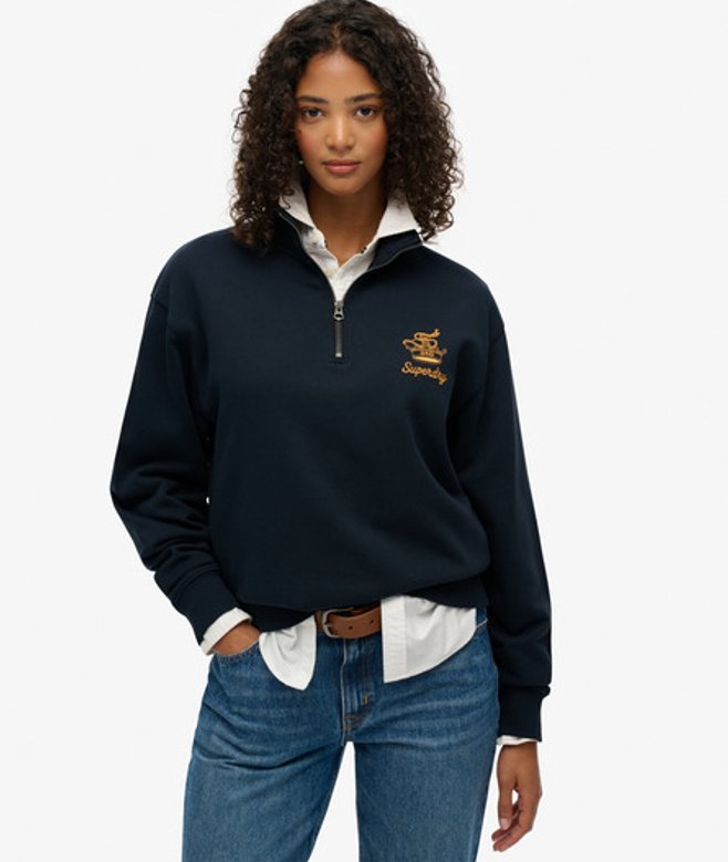 Superdry Damen Country Club Crest Sweatshirt mit Reißverschluss Navy - Größe: 40 von Superdry