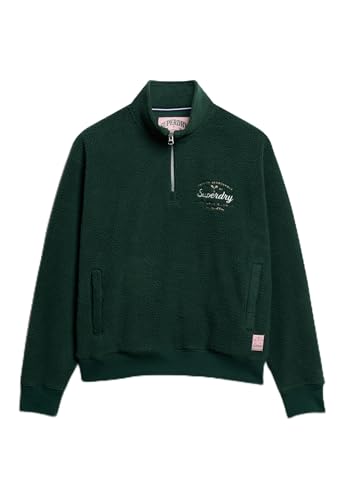 Superdry Damen Country Club Fleece-Sweatshirt mit halblangem Reißverschluss Emaillegrün 44 von Superdry