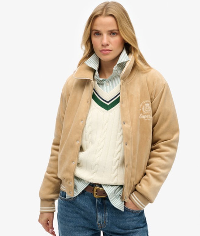 Superdry Damen Country Club Jersey-bomberjacke Beige - Größe: 38 von Superdry