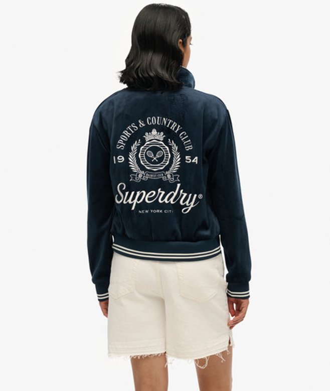 Superdry Women's Country Club Jersey-bomberjacke Blau - Größe: 36 von Superdry