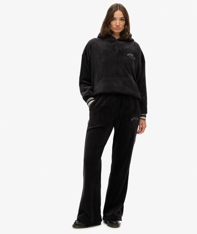Superdry Damen Country Club Velour Jogginghose Black - Größe: 38 von Superdry
