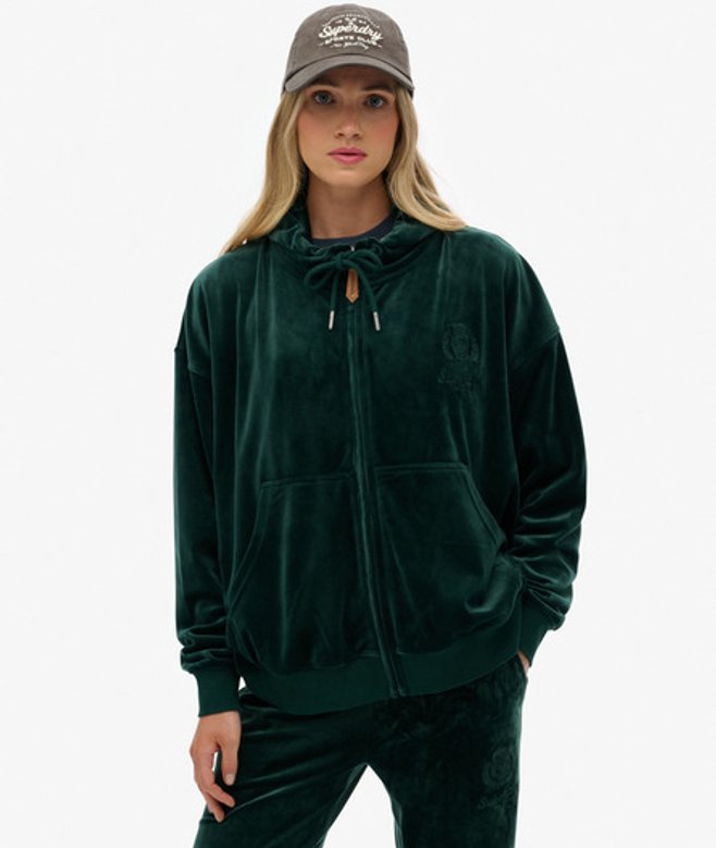 Superdry Damen Country Club Velour Zip-hoodie Green - Größe: 42 von Superdry