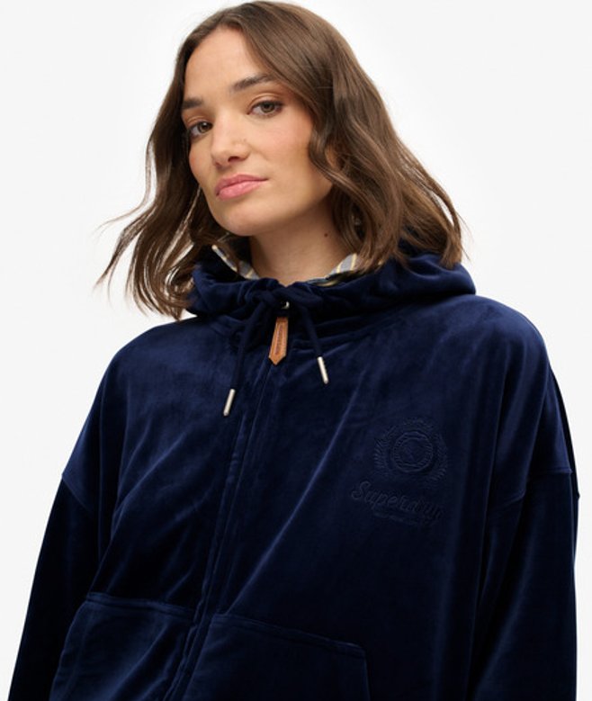 Superdry Damen Country Club Velour Zip-hoodie Navy - Größe: 40 von Superdry