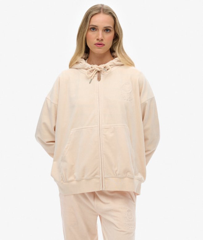 Superdry Damen Country Club Velour Zip-hoodie Pink - Größe: 42 von Superdry