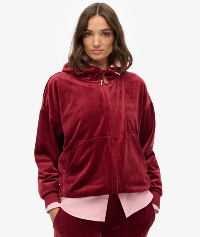 Superdry Damen Country Club Velour Zip-hoodie Red - Größe: 40 Superdry Damen Country Club Velour Zip-hoodie Red - Größe: 40 von Superdry