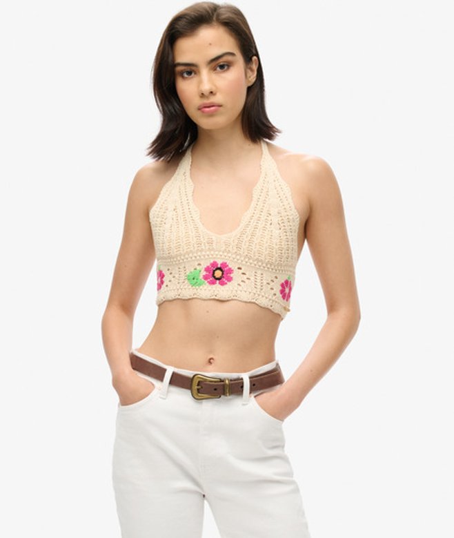 Superdry Damen Creme Bustier mit Häkelblumen, Größe: 44 von Superdry