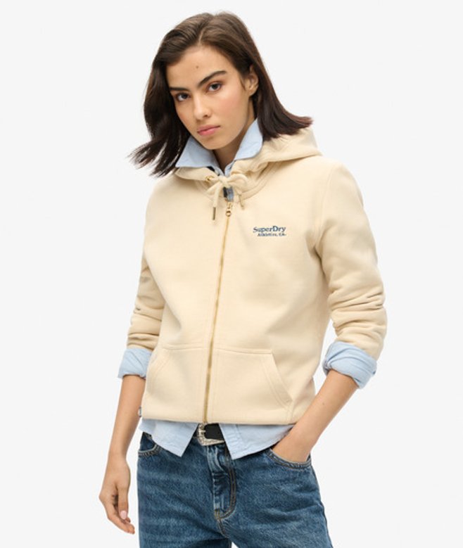 Superdry Damen Creme Essential Kapuzenjacke mit Logo, Größe: 38 von Superdry