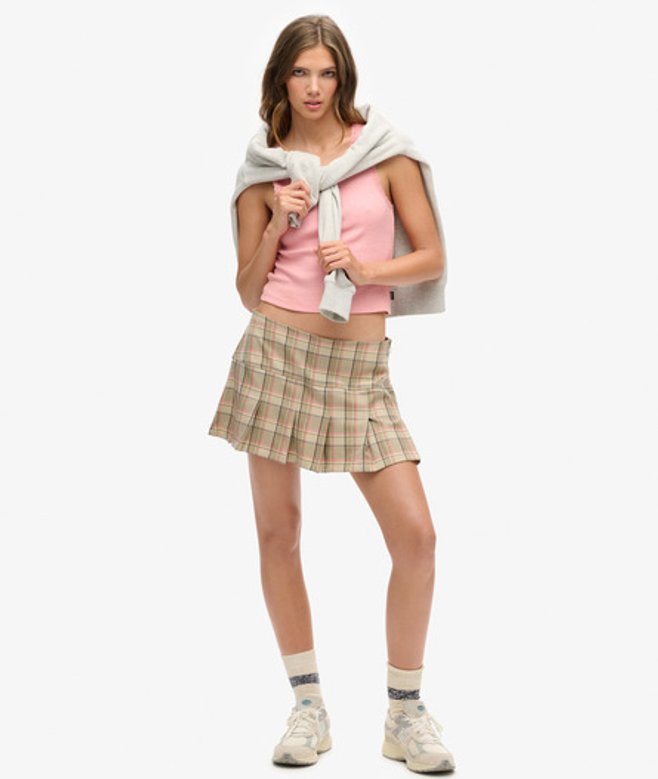 Superdry Damen Crème und Rosa 1/2 Plissee-karorock Kariert, Größe: 38 - Größe: 38 von Superdry