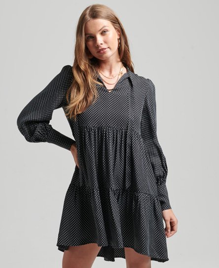 Superdry Schwarz Damen Cupro-Kleid Bedruckt, Größe: 36 - Größe: 36 von Superdry