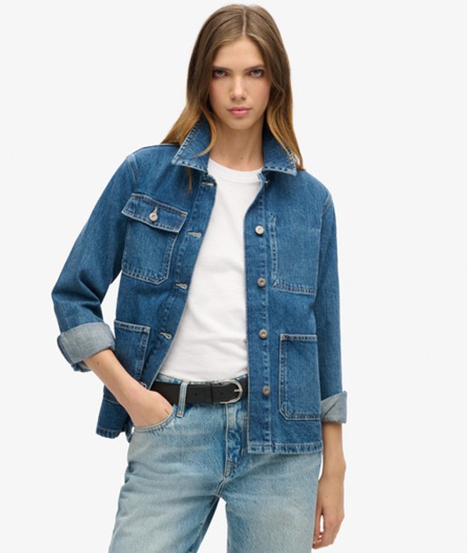 Superdry Damen Denim Chore Jacke Blau - Größe: 38 von Superdry