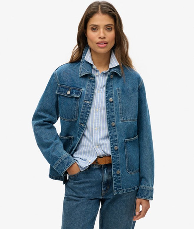 Superdry Damen Denim Chore Jacke Blue - Größe: 34 von Superdry