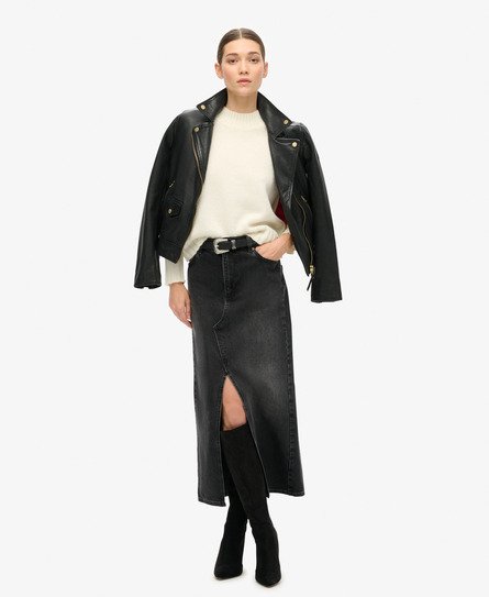Superdry Damen Denim-maxirock mit Schlitz Schwarz - Größe: 26 von Superdry