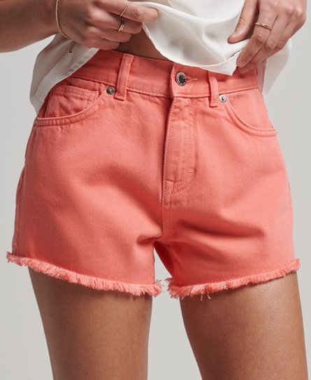 Superdry Damen Denim-Shorts mit Hohem Bund Koralle - Größe: 36 von Superdry