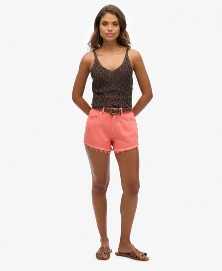 Superdry Damen Denim-Shorts mit Hohem Bund Koralle - Größe: 38 von Superdry