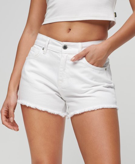 Superdry Damen Denim-Shorts mit Hohem Bund Weiß - Größe: 42 von Superdry