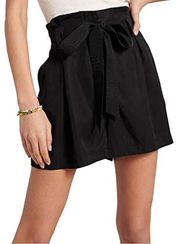 Superdry Damen Desert Paper Bag Shorts, Schwarz (Black 02A), 34 von Superdry