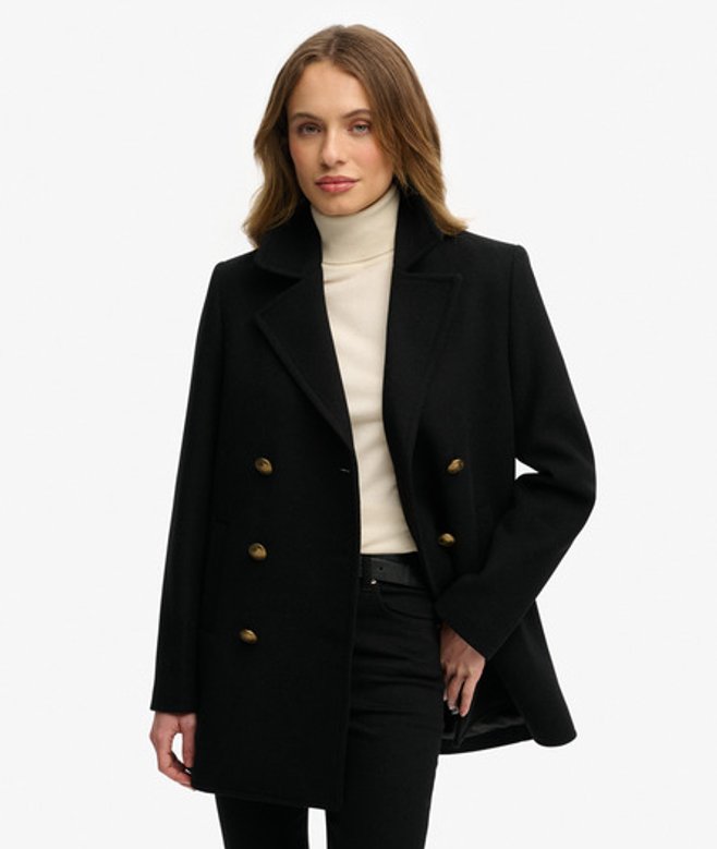 Superdry Damen Doppelreihiger Peacoat Black - Größe: 44 von Superdry