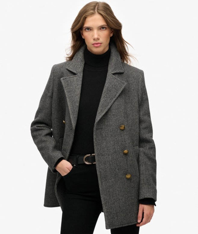Superdry Damen Doppelreihiger Peacoat Dark Grey - Größe: 38 von Superdry