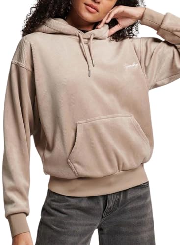 Superdry Damen Drop Needle Velour Boxy Hood Kapuzenpullover, Warm Grey, 36 von Superdry