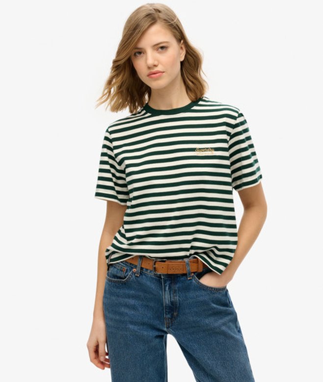 Superdry Damen Country Club T-shirt mit Streifen Grün - Größe: 36 von Superdry