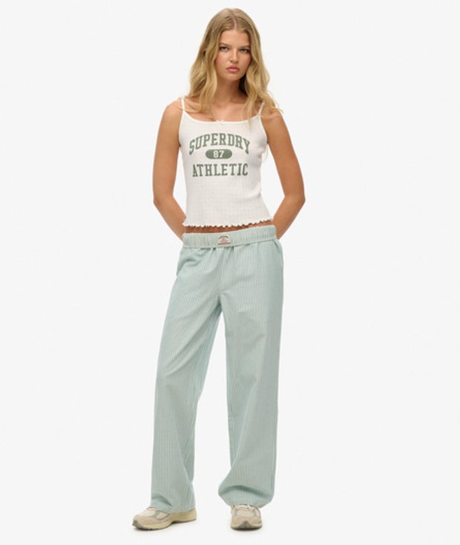 Superdry Damen Elastische Hose aus Bio-baumwolle mit Streifen Green - Größe: 34 von Superdry