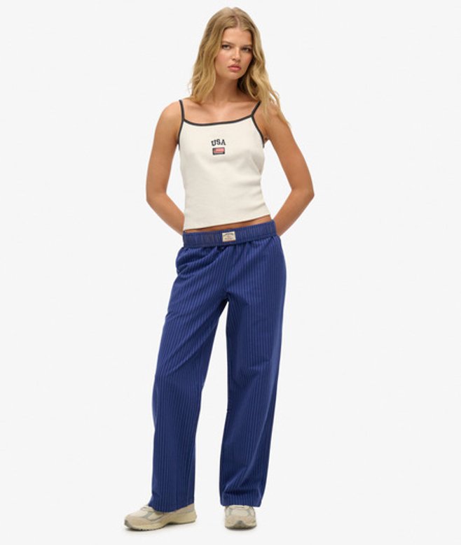 Superdry Damen Elastische Hose aus Bio-baumwolle mit Streifen Navy - Größe: 38 von Superdry