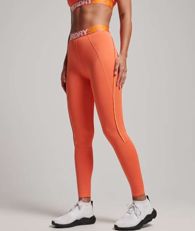 Superdry Damen Elastische Train Tight Leggings mit Markenlogo Orange - Größe: 36 von Superdry
