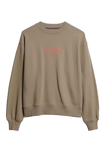 Superdry Damen Embroidered Loose Crew Sweat Sweatshirt, Winter Twig Beige, 42 von Superdry