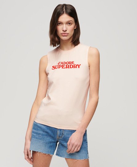 Superdry Damen Eng Anliegendes Sport Luxe Tanktop mit Grafik Pink - Größe: 36 von Superdry