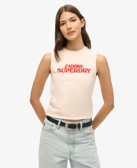 Superdry Damen Eng Anliegendes Sport Luxe Tanktop mit Grafik Pink - Größe: 38 von Superdry