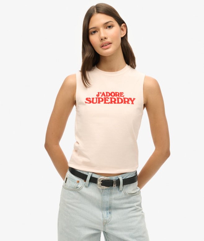 Superdry Damen Eng Anliegendes Sport Luxe Tanktop mit Grafik Pink - Größe: 42 von Superdry