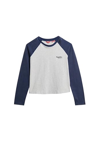 Superdry Damen Essential Baseballoberteil mit Langen Ärmeln und Logo Kräftiges Marineblau/Gletschergrau Meliert 42 von Superdry