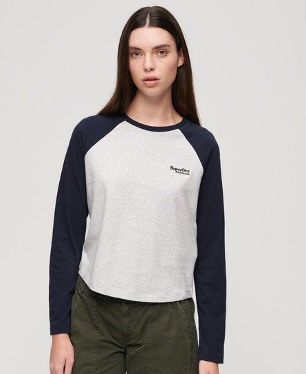 Superdry Damen Essential Baseballoberteil mit Langen Ärmeln und Logo Marineblau - Größe: 38 von Superdry