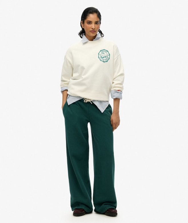 Superdry Damen Essential Jogginghose mit Logo und Weitem Bein Grün - Größe: 38 von Superdry