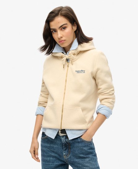 Superdry Damen Essential Kapuzenjacke mit Logo Creme - Größe: 38 von Superdry