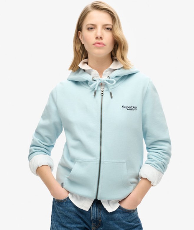 Superdry Damen Leicht Aufgeraute Essential Logo Kapuzenjacke Hellblau - Größe: 38 Superdry Damen Leicht Aufgeraute Essential Logo Kapuzenjacke Hellblau - Größe: 38 von Superdry