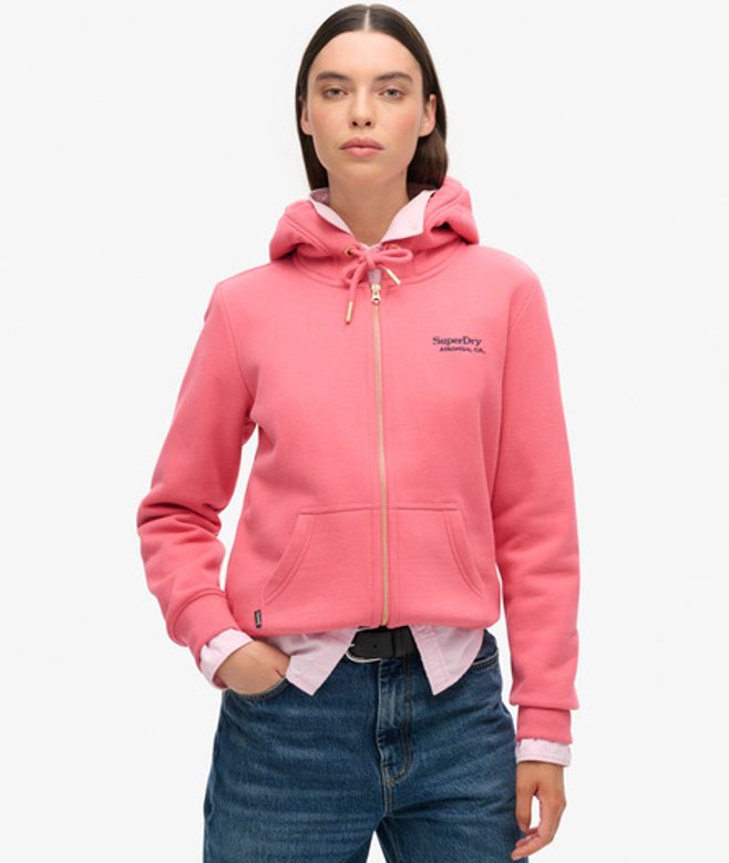 Superdry Damen Essential Kapuzenjacke mit Logo Pink - Größe: 40 von Superdry