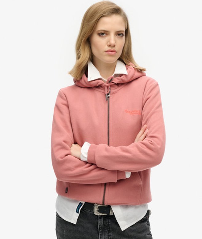 Superdry Damen Leicht Aufgeraute Essential Logo Kapuzenjacke Pink - Größe: 44 von Superdry