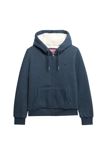 Superdry Damen Essential Kapuzenjacke mit Teddyfellfutter Vintage Marineblau Meliert 36 von Superdry