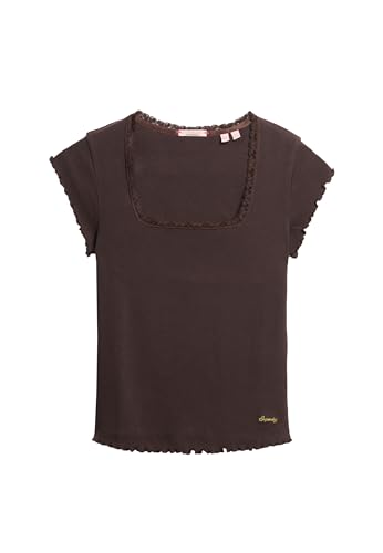 Superdry Damen Essential Kurzarm-T-Shirt mit eckigem Ausschnitt Dunkelbraun 38 von Superdry