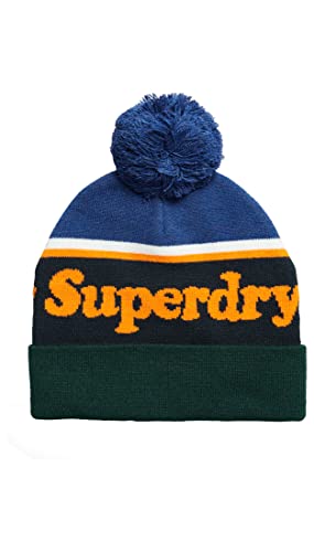 Superdry Damen Vintage Classic Logo Beanie Baskenmütze, Azul Marino crepúsculo/Naranja Jaffa, von Superdry