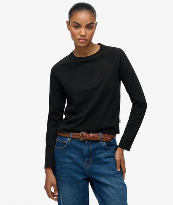 Superdry Damen Essential Logo Langarmshirt Black - Größe: 44 von Superdry