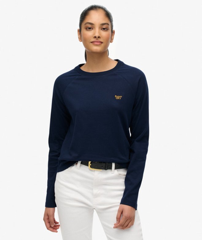 Superdry Damen Essential Logo Langarmshirt Navy - Größe: 36 von Superdry