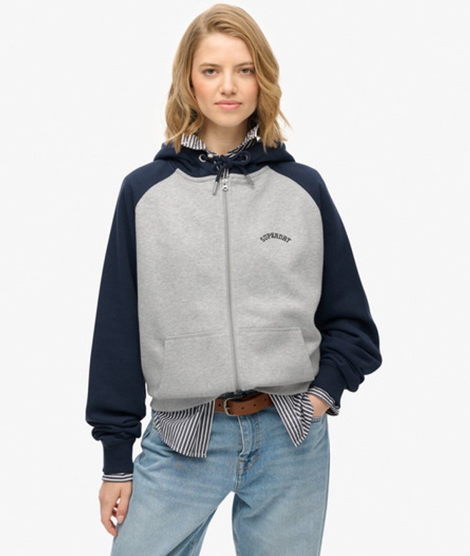 Superdry Damen Essential Logo Raglan Zip-hoodie Light Grey - Größe: 38 von Superdry