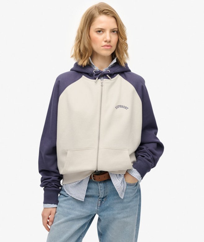 Superdry Damen Essential Logo Raglan Zip-hoodie White - Größe: 40 von Superdry