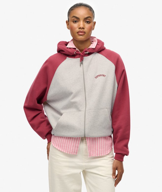 Superdry Damen Essential Logo Raglan Zip-hoodie White - Größe: 44 von Superdry