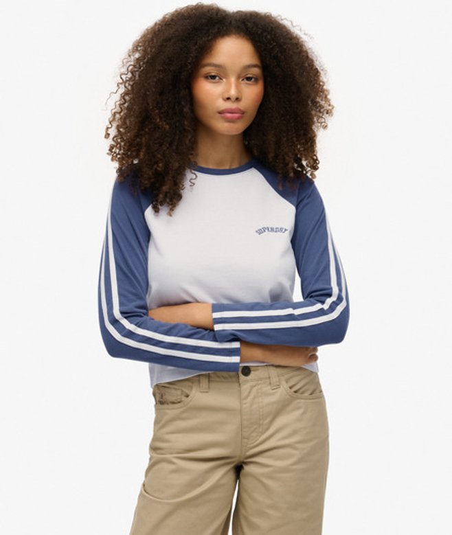 Superdry Damen Essential Logo Retro Langarmshirt Navy - Größe: 42 von Superdry